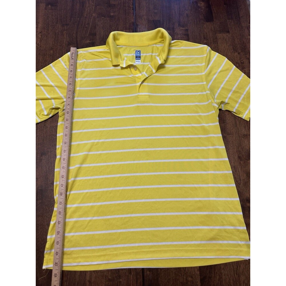 PGA Tour Polo Shirt Mens L Yellow White Collared Short Sleeve Striped 1055